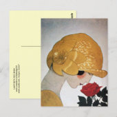 DAME MIT ROTER ROSE POSTKARTE (Vorne/Hinten)
