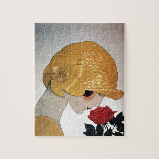 DAME MIT ROTER ROSE PUZZLE (Vertikal)