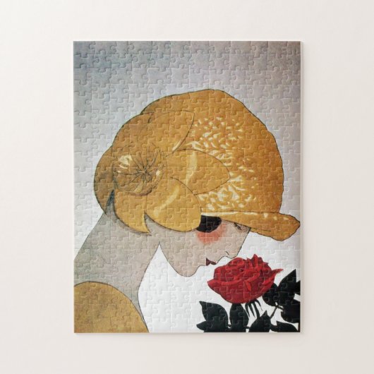 DAME MIT ROTER ROSE PUZZLE (Vertikal)