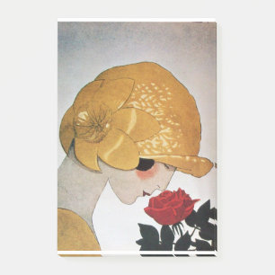 DAME MIT ROTER ROSE Schönheit Mode Post-it Klebezettel