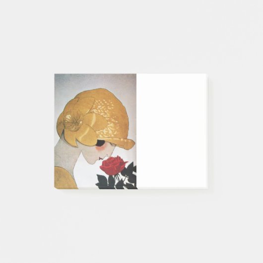 DAME MIT ROTER ROSE Schönheitsmode Post-it Klebezettel (Vorderseite)