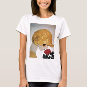 DAME MIT ROTER ROSE T-Shirt