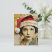 Dame mit Santa-Hut Mixed Media Collage Postkarte (Stehend Vorderseite)