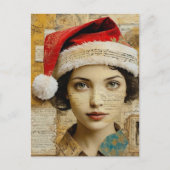 Dame mit Santa-Hut Mixed Media Collage Postkarte (Vorderseite)