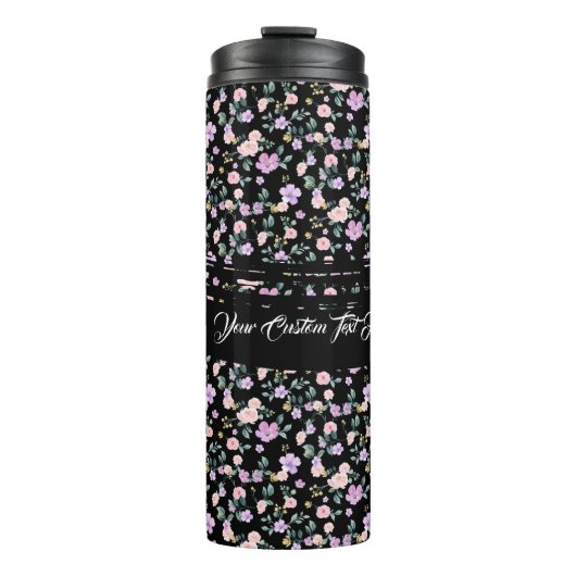 Dame mit schwarzer Blume Blumenmuster Thermosbecher (Vorderseite)