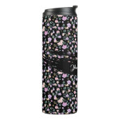 Dame mit schwarzer Blume Blumenmuster Thermosbecher (Nach links gedreht)