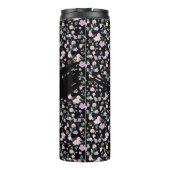 Dame mit schwarzer Blume Blumenmuster Thermosbecher (Rückseite)
