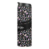 Dame mit schwarzer Blume Blumenmuster Thermosbecher (Nach rechts gedreht)