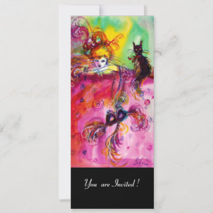DAME MIT SCHWARZER KATZE /Mardi Gras-Maskenball Einladung