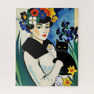 Dame mit schwarzer Katze Puzzle