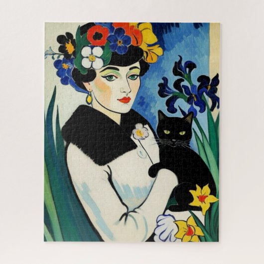 Dame mit schwarzer Katze Puzzle (Vertikal)