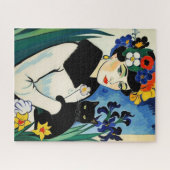 Dame mit schwarzer Katze Puzzle (Horizontal)