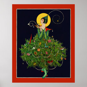 DAME MIT WEIHNACHTSGESCHENKEN ART DECO SCHÖNHEIT M POSTER