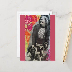 Dame mit zwei Hunden Collage Postkarte
