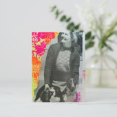Dame mit zwei Hunden Collage Postkarte (Stehend Vorderseite)