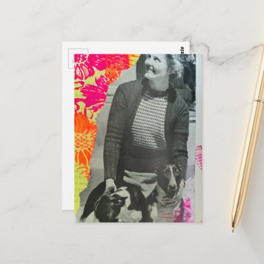 Dame mit zwei Hunden Collage Postkarte (Vorderseite/Rückseite Beispiel)