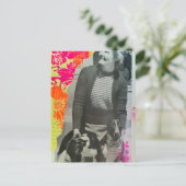 Dame mit zwei Hunden Collage Postkarte (Stehend Vorderseite)