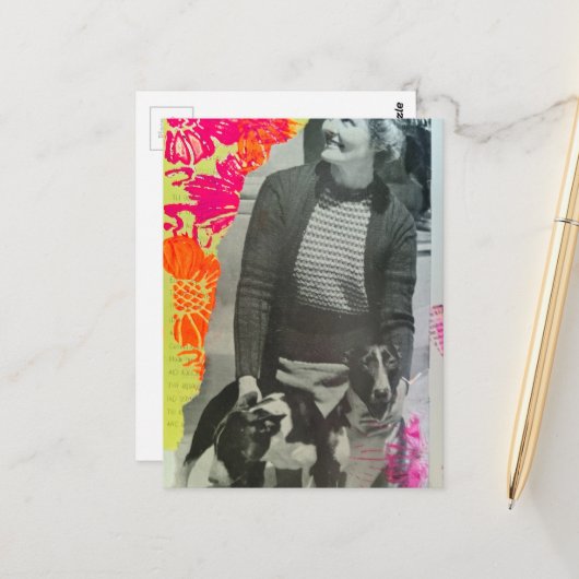 Dame mit zwei Hunden Collage Postkarte (Vorderseite/Rückseite Beispiel)