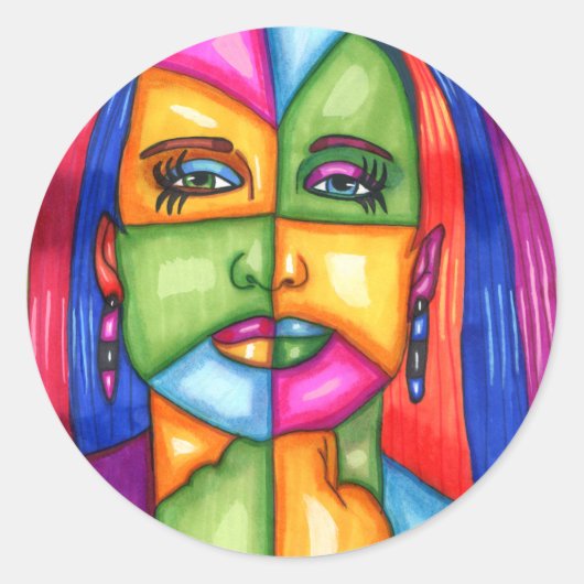 Dame of the Stars Abstrakte Frauenkunst Runder Aufkleber (Vorderseite)