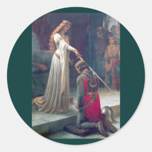 Dame Queen knighting Ritter Antique Malerei Runder Aufkleber