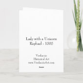 Dame RAPHAEL mit einer Einhorn-Gruß-Karte Karte (Rückseite)