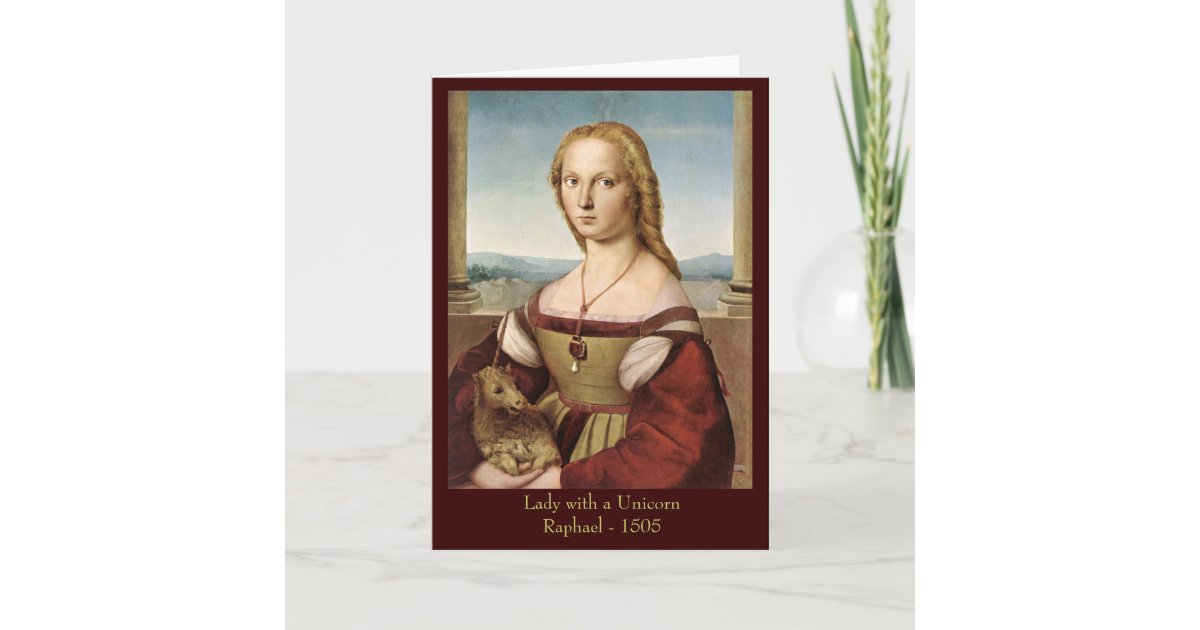 Dame Raphael Mit Einer Einhorn Gruss Karte Karte Zazzle De