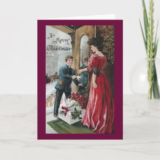 Dame Receives Christmas Delivery Feiertagskarte (Vorderseite)