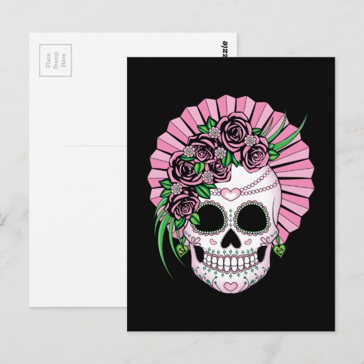 Dame Sugar Skull Postkarte (Vorne/Hinten)