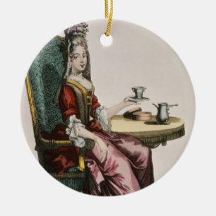 Dame Taking Coffee, Modegeck, c.1695 (engravi Keramik Ornament