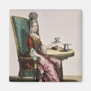 Dame Taking Coffee, Modegeck, c.1695 (engravi Magnet