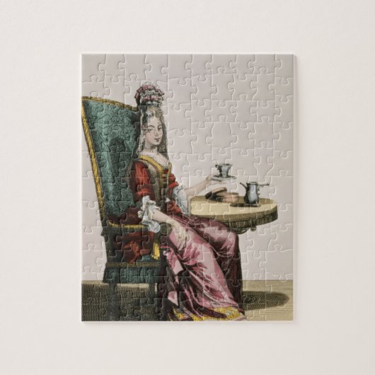Dame Taking Coffee, Modegeck, c.1695 (engravi Puzzle (Vertikal)