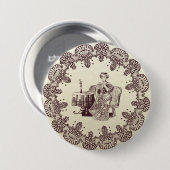 Dame trinkt Tee Button (Vorne & Hinten)