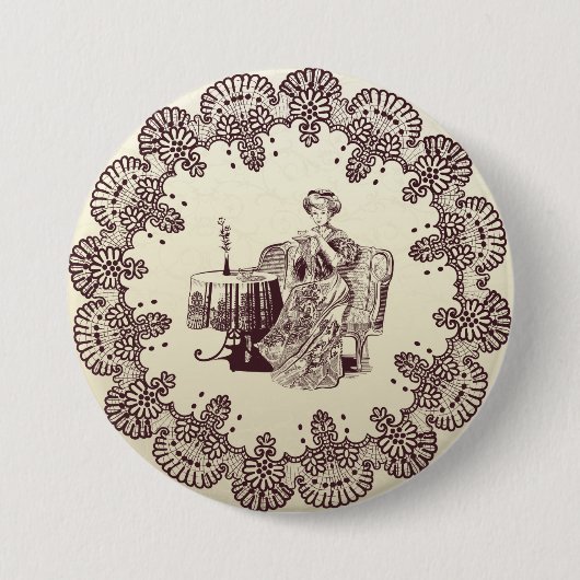 Dame trinkt Tee Button (Vorderseite)