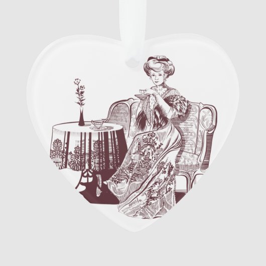Dame trinkt Tee Ornament (Vorderseite)