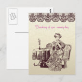 Dame trinkt Tee Postkarte (Vorne/Hinten)