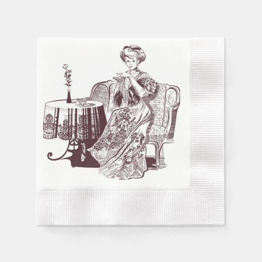 Dame trinkt Tee Serviette (Vorderseite)