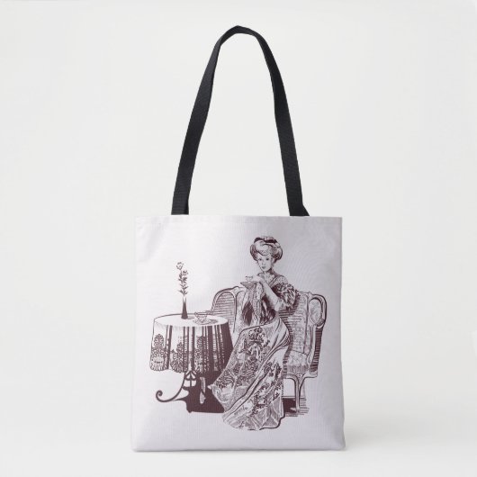 Dame trinkt Tee Tasche (Vorderseite)