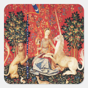 DAME UND EICHHORN Fantasie Blumen,Tiere Quadratischer Aufkleber