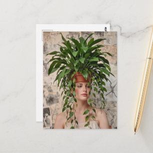Dame und eine Zimmerpflanze auf ihrem Kopf Postkarte