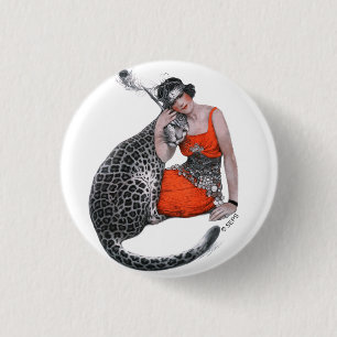 Dame und Leopard Button