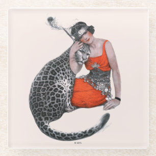 Dame und Leopard Glasuntersetzer