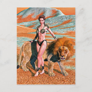 Dame und Löwe Postkarte