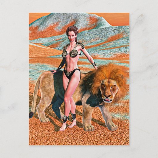 Dame und Löwe Postkarte (Vorderseite)