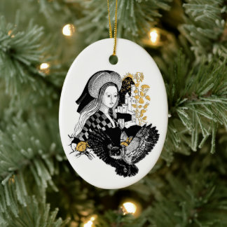 Dame und Nachteule Keramik Ornament
