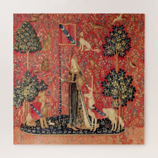 DAME UND UNICORN Löwe, Fantasie-Blumen, Tiere Puzzle (Horizontal)