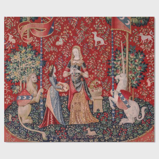 Dame und Unicorn mittelalterlicher Geruch Geschenkpapier (Flach)