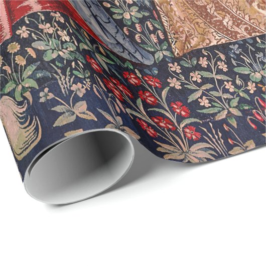 Dame und Unicorn mittelalterlicher Geruch Geschenkpapier (Rolleneckpunkt)