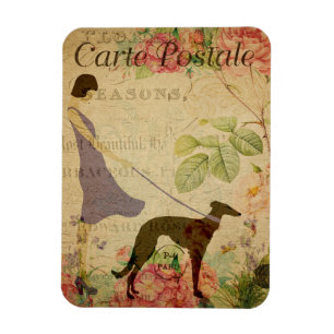 Dame und Windhund Vintage französische Postkarte Magnet