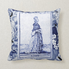 Dame Vintage Tarot Card auf Indigo BlumenToile Kissen