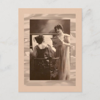Damen am Klavier und singend viktorianisch Postkarte